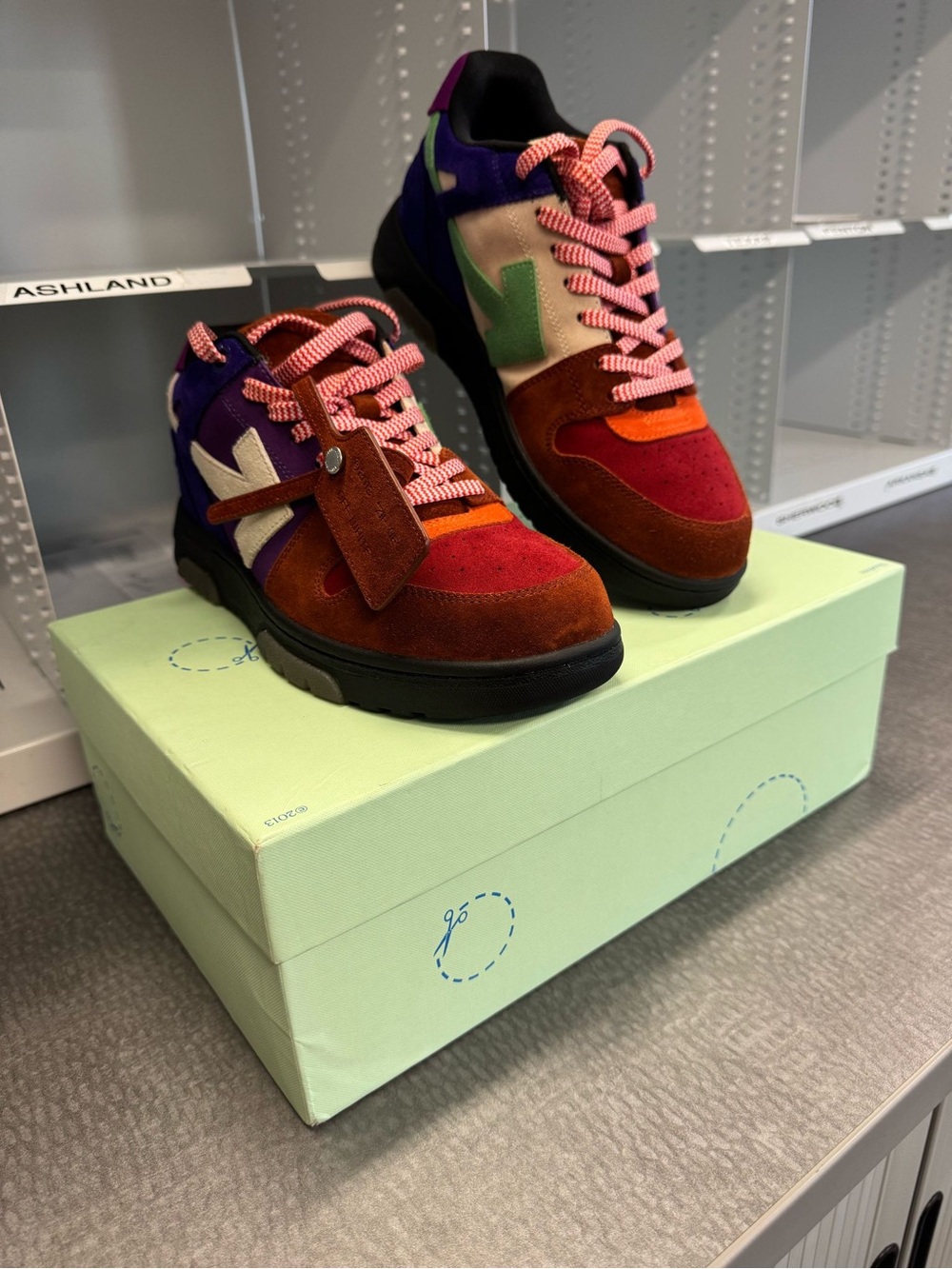 Off-White Mens Multicolor Suede Arrow Sneakers — Purple, Brown & Green - Picture 6 of 6